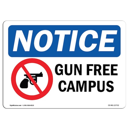 Signmission Safety Sign, OSHA Notice, 5" Height, 7" Width, NOTICE Gun Free Campus Sign, Landscape OS-NS-D-57-L-15752